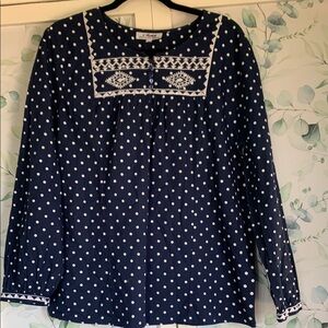 Back in the Saddle Navy and White Polka Dot Blouse